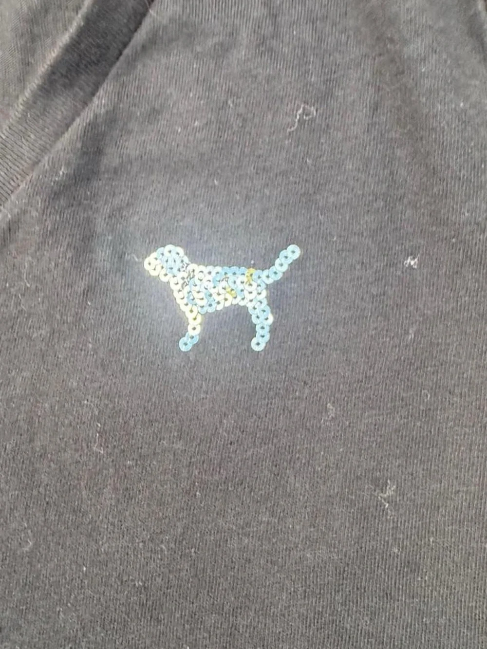 PINK Victoria's Secret Black Tee with Light Blue Dog Accent